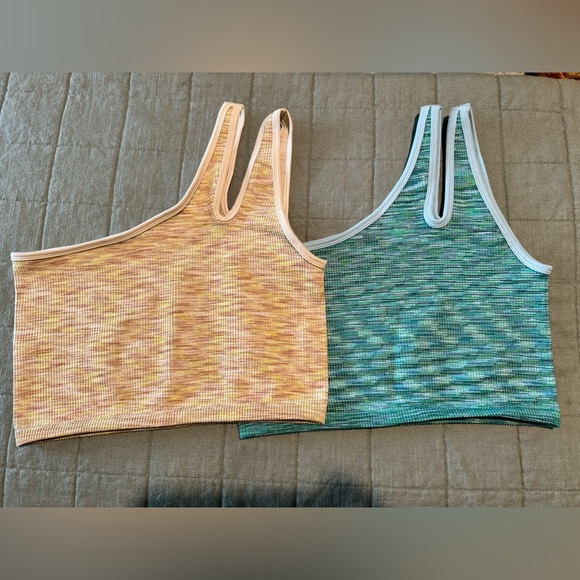 SET 2 Offline Aerie Seamless One Shoulder Sports Bra Size Large Blue Yellow NWOT - Picture 4 of 4